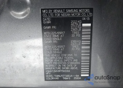 2015 Nissan Rogue S z USA, uszkodzony, nr VIN KNMAT2MV9FP561584